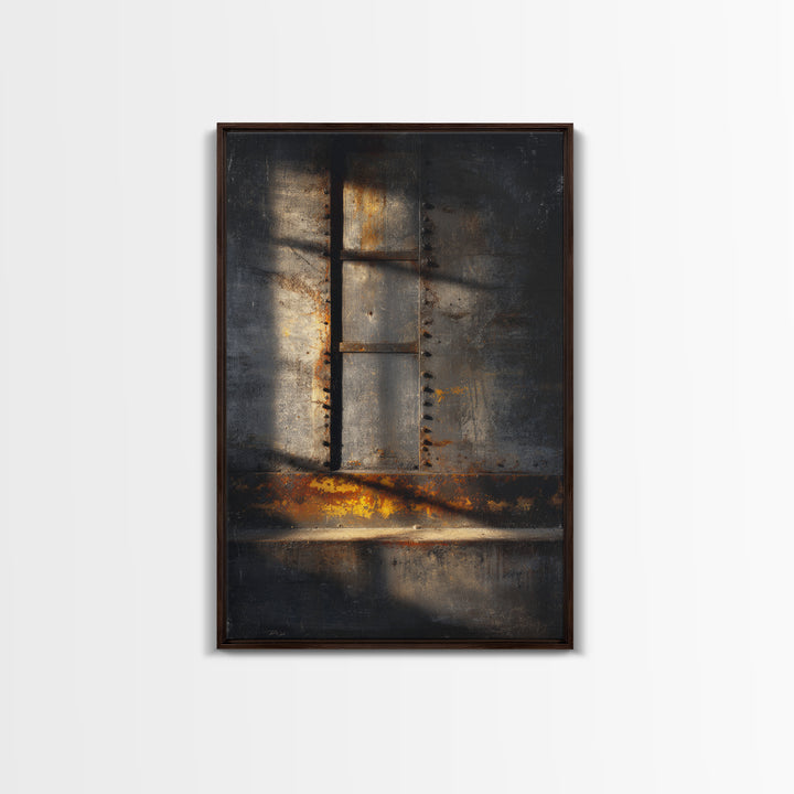 Old Factory Window Canvas Print, Industrial Art, Abstract Wall Art, Living Room Decor, Fine Art, Foundry, Black and White Art, IND-2x3-82