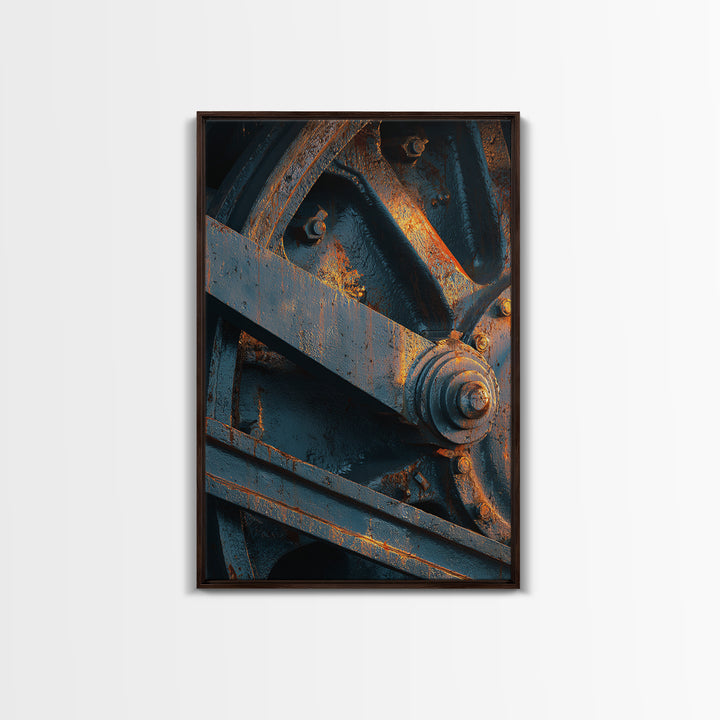 Steam Locomotive Wheel Closeup Canvas Print, Industrial Art, Black and White Wall Art, Living Room Decor, Abstract Art, Foundry, IND-2x3-86