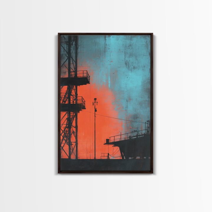 Warehouse Crane Silhouette Framed Canvas Print, Industrial Art, Room Decor, Living Room Decor, Fine Art, Foundry, Printables, IND-2x3-87