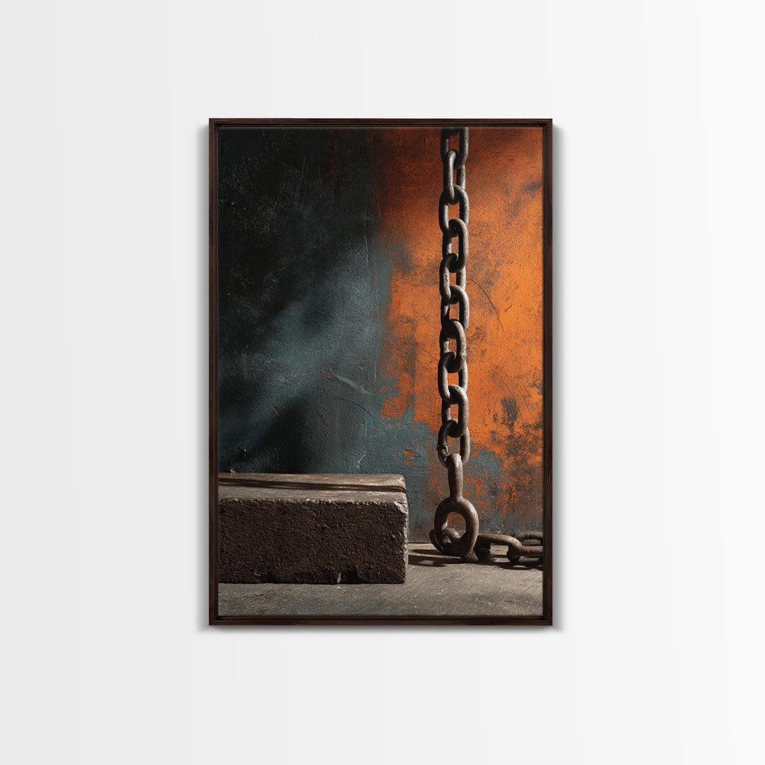 Chain and Hook Still Life Canvas Print, Industrial Art, Black and White Print, Living Room Decor, Fine Art, Foundry, IND-2x3-96