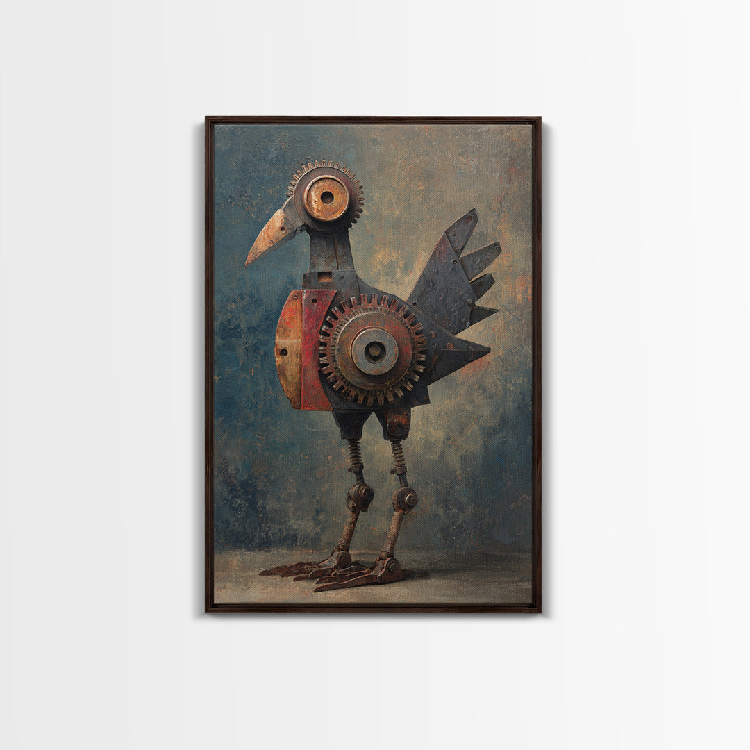 Mechanical Bird Made from Gears Canvas Print, Industrial Art, Boho Decor, Living Room Decor, Fine Art, Foundry, Digital Prints, IND-2x3-99