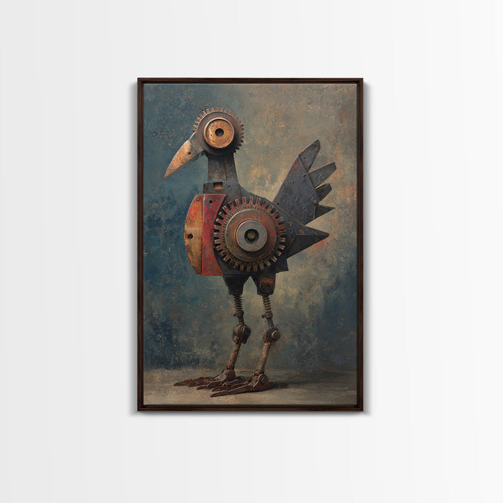 Mechanical Bird Made from Gears Canvas Print, Industrial Art, Boho Decor, Living Room Decor, Fine Art, Foundry, Digital Prints, IND-2x3-99