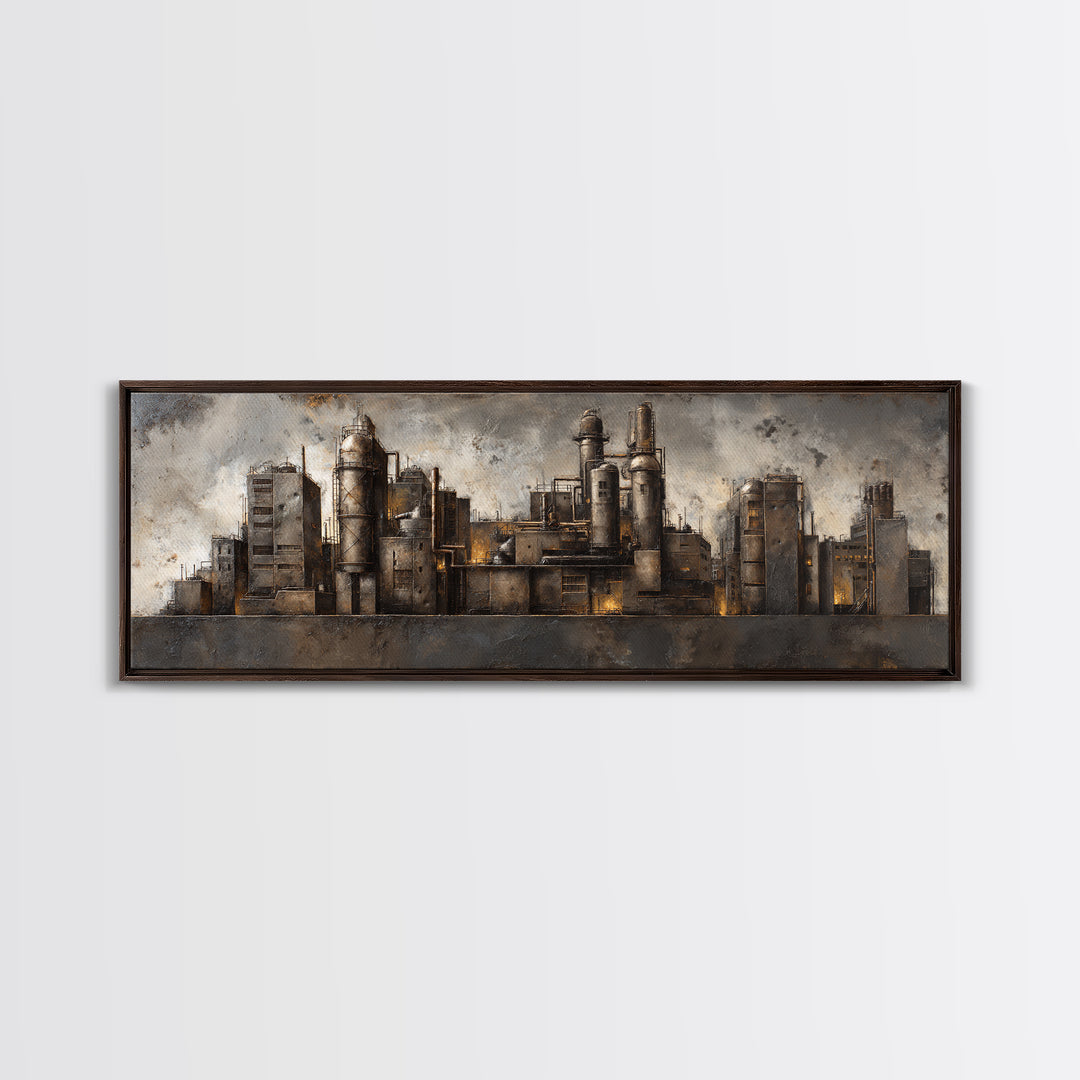 Industrial City Skyline Canvas Print, Industrial Art, Digital Prints, Living Room Decor, Fine Art, Foundry, Metal Art, IND-3x1-100