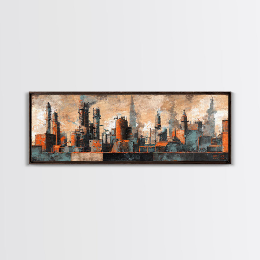 Industrial City Skyline Canvas Print, Industrial Art, Rustic Home Decor, Living Room Decor, Abstract Art, Foundry, IND-3x1-4
