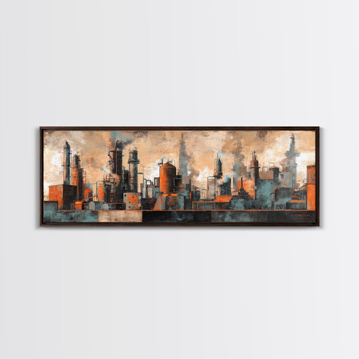 Industrial City Skyline Canvas Print, Industrial Art, Rustic Home Decor, Living Room Decor, Abstract Art, Foundry, IND-3x1-4
