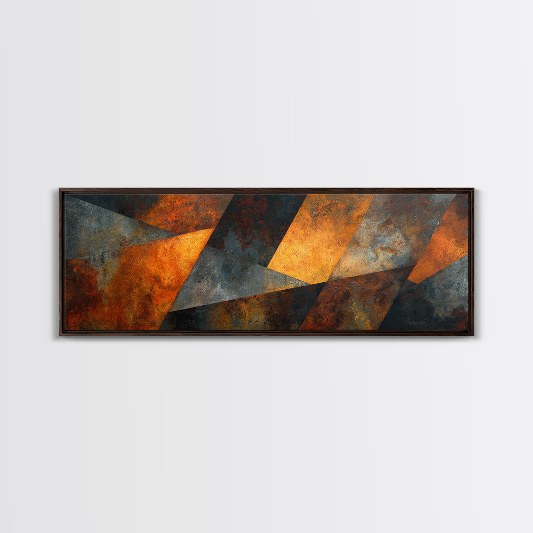 Rust Orange and Charcoal Geometric Abstraction Canvas Print, Industrial Art, Modern Decor, Living Room Decor, Abstract Art, IND-3x1-54