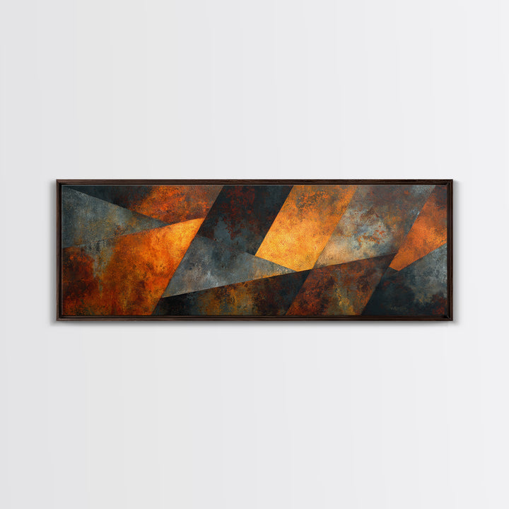 Rust Orange and Charcoal Geometric Abstraction Canvas Print, Industrial Art, Modern Decor, Living Room Decor, Abstract Art, IND-3x1-54