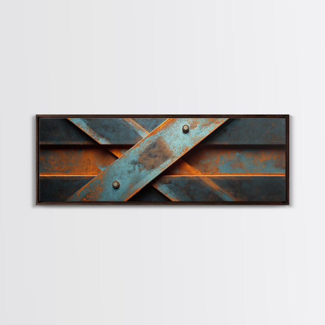 Steel Beams Crossing Like Abstract Lines Canvas Print, Industrial Art, Statement Artwork, Living Room Decor, Foundry, IND-3x1-57