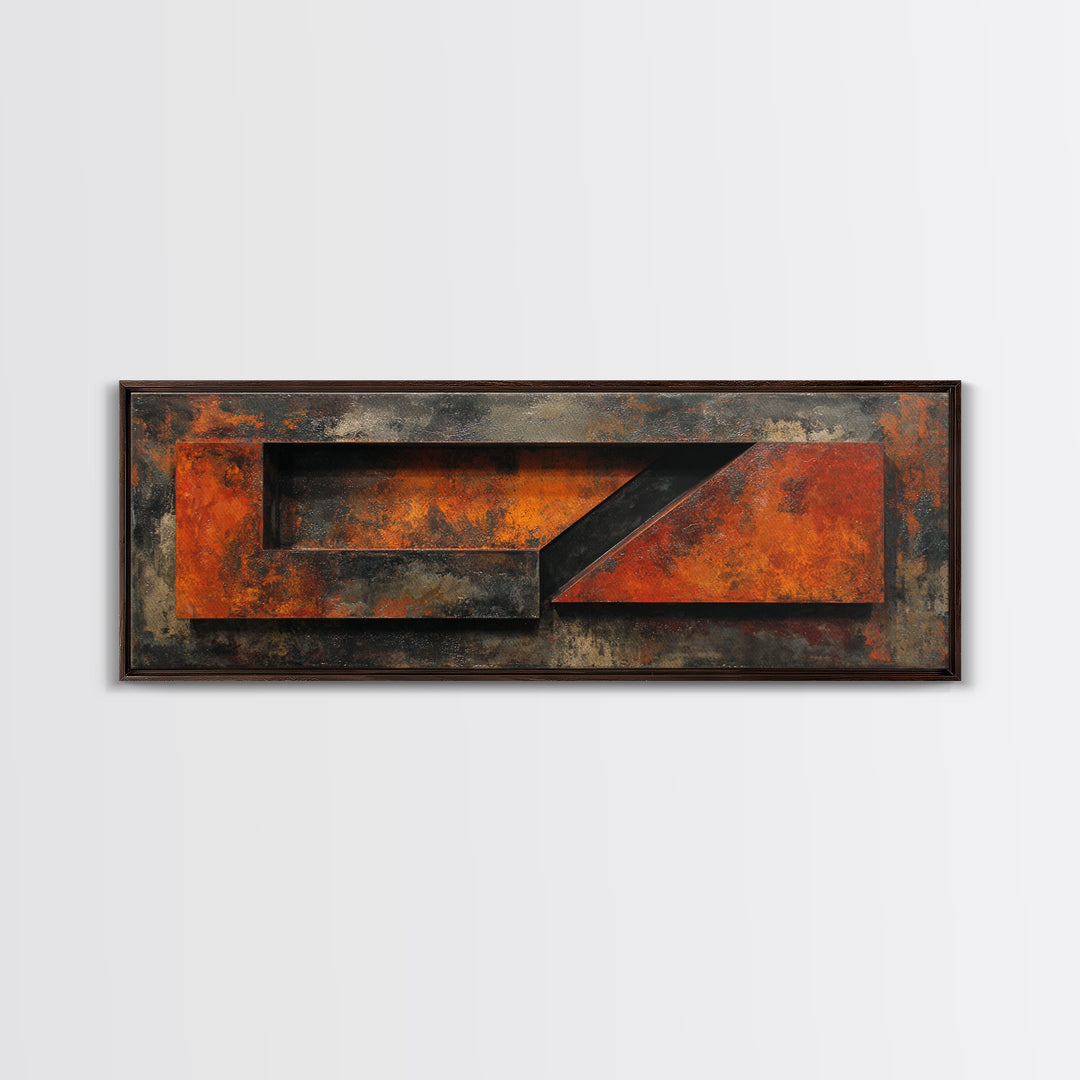 Rust Orange and Charcoal Geometric Abstraction Canvas Print, Industrial Art, Black and White Art, Living Room Decor, Foundry, IND-3x1-6