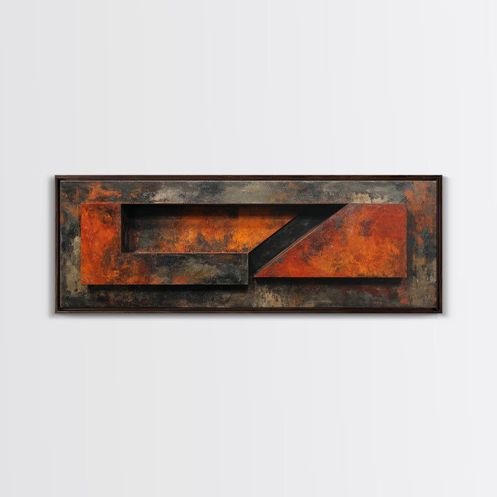 Rust Orange and Charcoal Geometric Abstraction Canvas Print, Industrial Art, Black and White Art, Living Room Decor, Foundry, IND-3x1-6