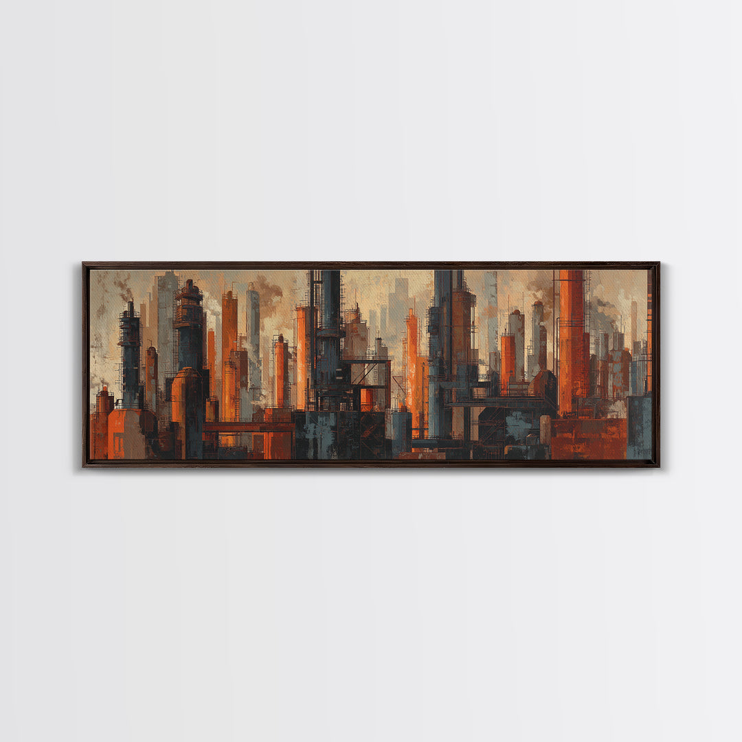 Industrial City Skyline Canvas Print, Industrial Art, Decor, Living Room Decor, Fine Art, Foundry, Black and White Wall Art, IND-3x1-76