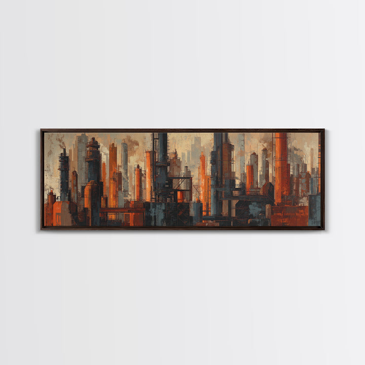Industrial City Skyline Canvas Print, Industrial Art, Decor, Living Room Decor, Fine Art, Foundry, Black and White Wall Art, IND-3x1-76