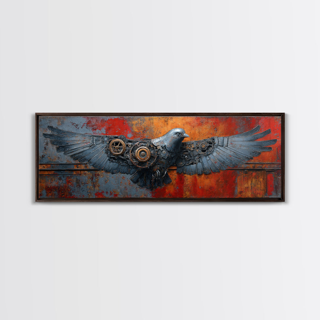Mechanical Bird Made from Gears Canvas Print, Industrial Art, Abstract Art, Living Room Decor, Foundry, Bauhaus Poster, IND-3x1-83