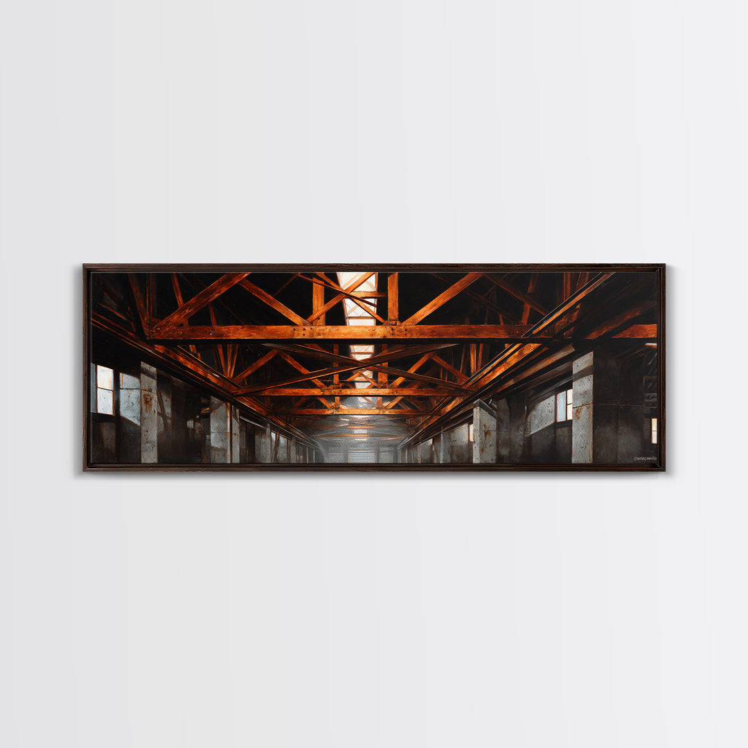 Steel Bridge Truss Canvas Print, Industrial Art, Abstract Wall Art, Living Room Decor, Fine Art, Foundry, Black and White Art, IND-3x1-91