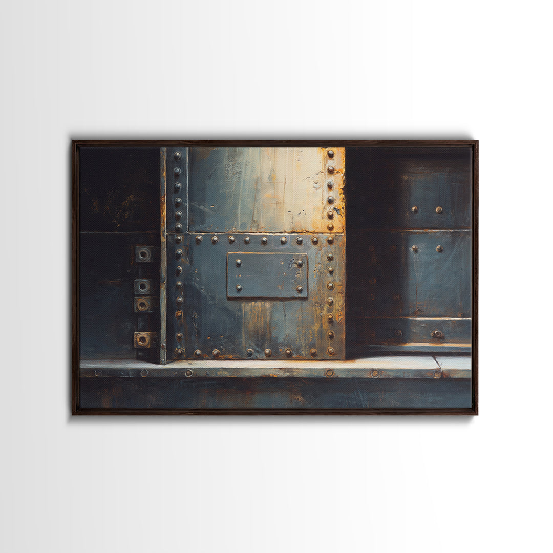Riveted Metal Panel Texture Study Canvas Print, Industrial Art, Dining Room Wall Art, Living Room Decor, Watercolor Art, IND-3x2-26