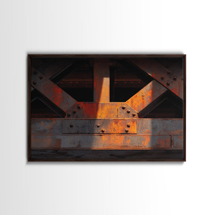 Steel Bridge Truss Framed Canvas Print, Industrial Art, Art, Living Room Decor, Foundry, Printable Art, Abstract Wall Art, IND-3x2-31