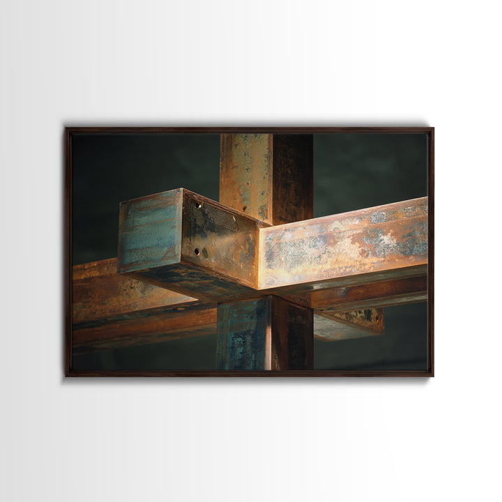 Steel Beams Crossing Like Abstract Lines Framed Canvas Print, Industrial Art, Room Decor, Living Room Decor, Fine Art, Foundry, IND-3x2-45