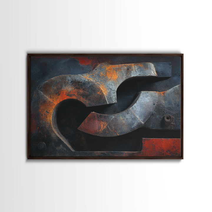 Abstract Smoke and Steel Shapes Canvas Print, Industrial Art, Boho Decor, Living Room Decor, Fine Art, Foundry, Digital Prints, IND-3x2-52