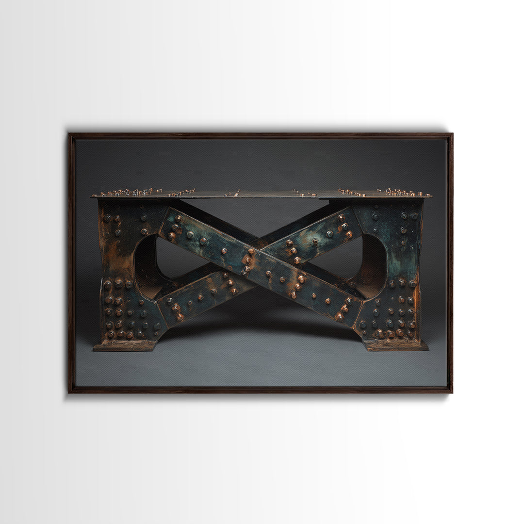 Steel Bridge Truss Framed Canvas Print, Industrial Art, Bauhaus Poster, Living Room Decor, Oil Painting, Foundry, IND-3x2-55