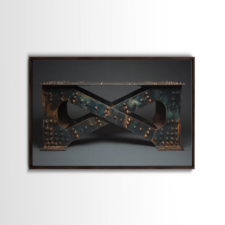 Steel Bridge Truss Framed Canvas Print, Industrial Art, Bauhaus Poster, Living Room Decor, Oil Painting, Foundry, IND-3x2-55