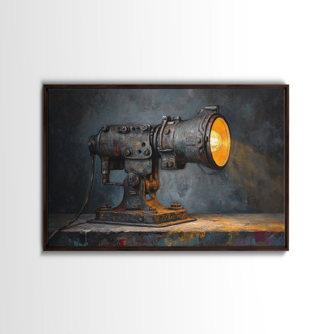 Industrial Lamp with Warm Glow Canvas Print, Industrial Art, Black and White Wall Art, Living Room Decor, Fine Art, Foundry, IND-3x2-75