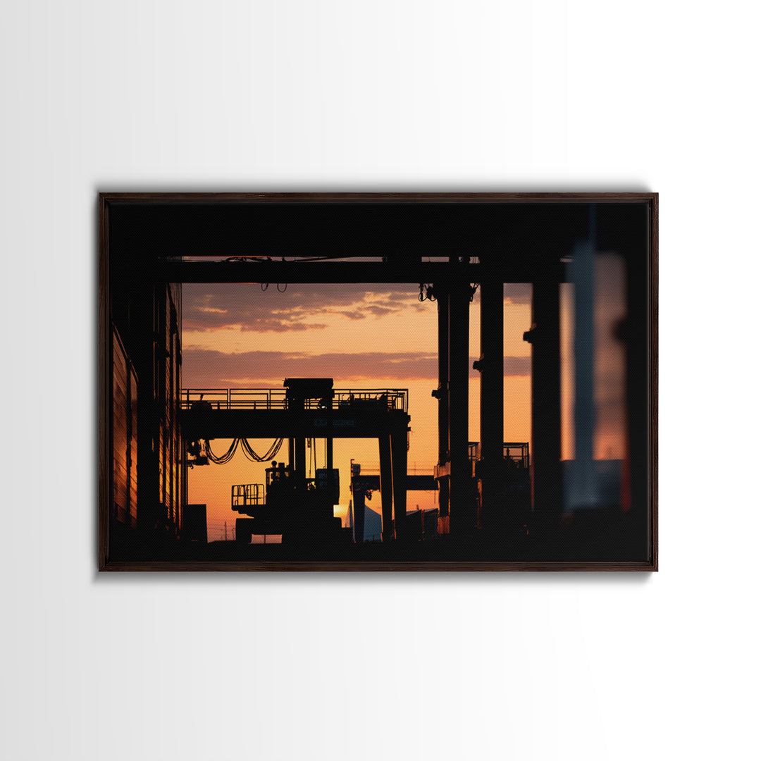 Warehouse Crane Silhouette Canvas Print, Industrial Art, Steampunk Decor, Living Room Decor, Fine Art, Foundry, Luxury Decor, IND-3x2-83