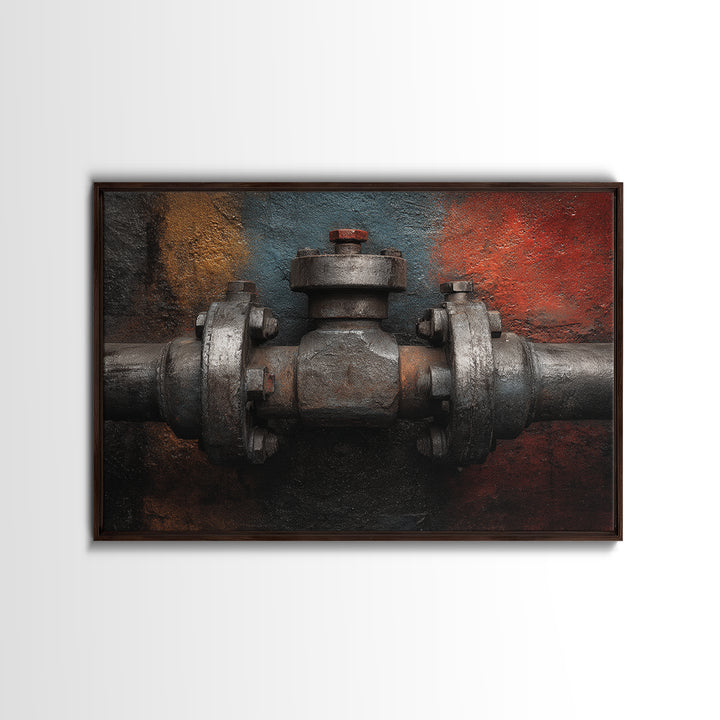 Metal Pipes and Valves as Graphic Composition Canvas Print, Industrial Art, Original Art, Living Room Decor, Fine Art, Foundry, IND-3x2-84