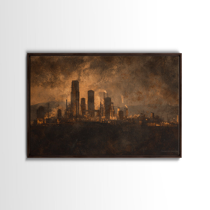 Industrial City Skyline Canvas Print, Industrial Art, Abstract Art, Living Room Decor, Fine Art, Foundry, Bauhaus Poster, IND-3x2-88