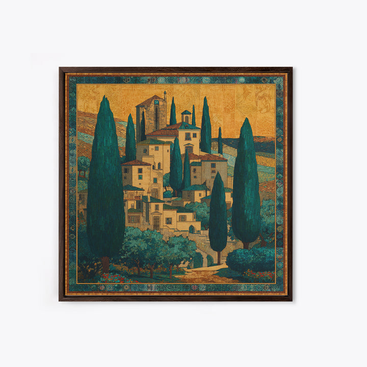 Tuscan Hillside with Cypress Trees and Golden Canvas Print, Italian Villa Art, Farmhouse Wall Art, Living Room Decor, Villa, IVA-1x1-1
