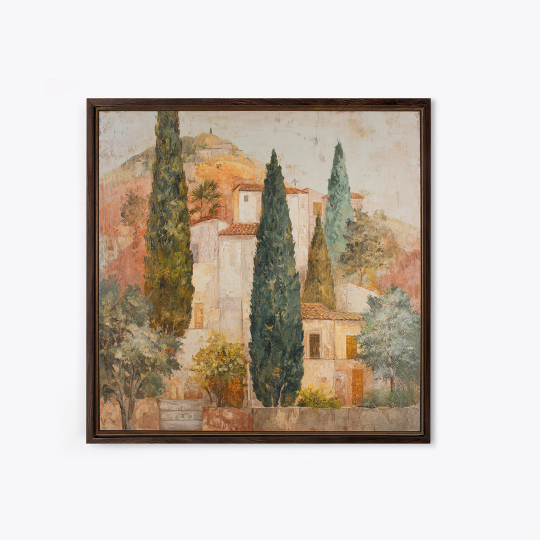 Tuscan Hillside with Cypress Trees and Golden Canvas Print, Italian Villa Art, Living Room Art, Living Room Decor, Villa, IVA-1x1-25