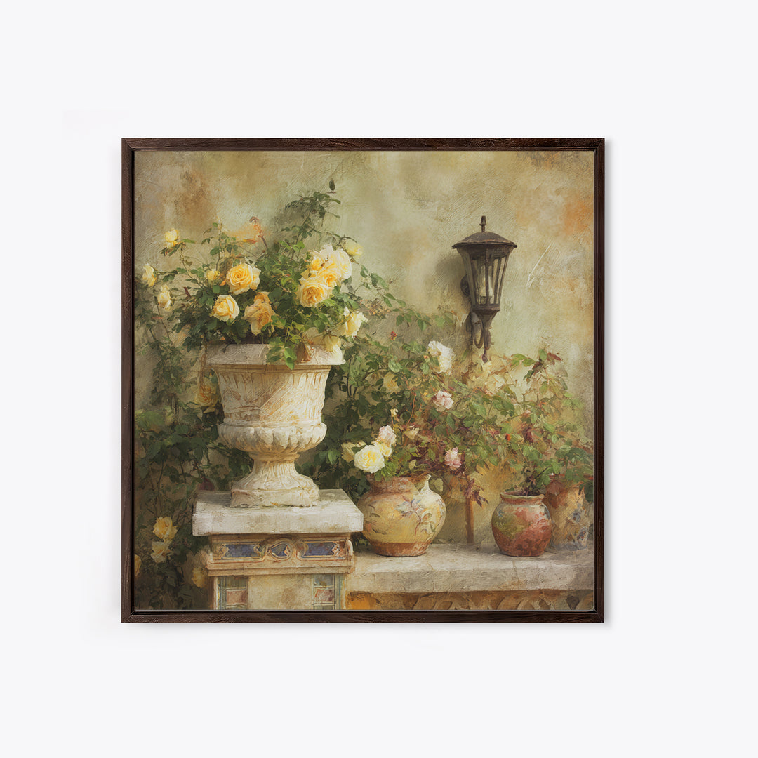 Italian Villa Garden Urn Canvas Print, Italian Villa Art, Landscape Art, Living Room Decor, Watercolor Art, Villa, IVA-1x1-30