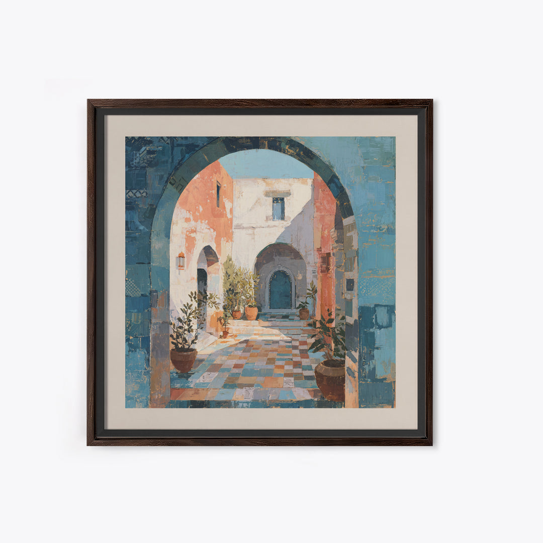 Mediterranean Arch Framing Blue Sea Framed Canvas Print, Italian Villa Art, Home Decor, Living Room Decor, Fine Art, Villa, IVA-1x1-32