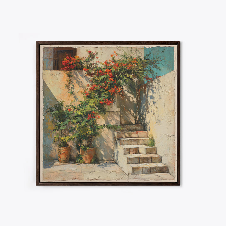 Sunlit Stone Stairway Canvas Print, Italian Villa Art, Rustic Home Decor, Living Room Decor, Fine Art, Villa, Boho Decor, IVA-1x1-59