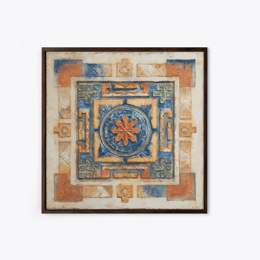 Italian Tile Pattern Framed Canvas Print, Italian Villa Art, Digital Download Art, Living Room Decor, Fine Art, Villa, IVA-1x1-65