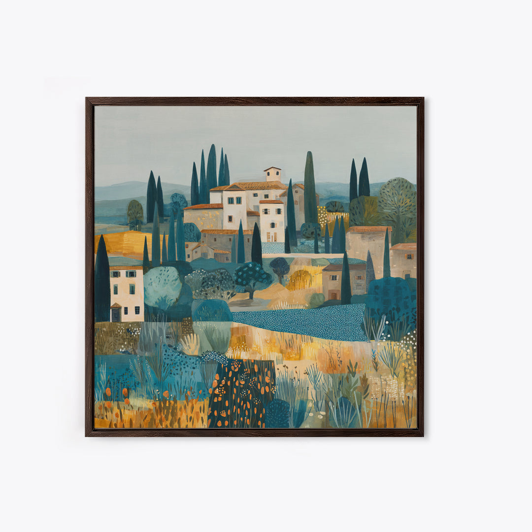 Tuscan Hillside with Cypress Trees and Golden Canvas Print, Italian Villa Art, Digital Art Print, Living Room Decor, Villa, IVA-1x1-73
