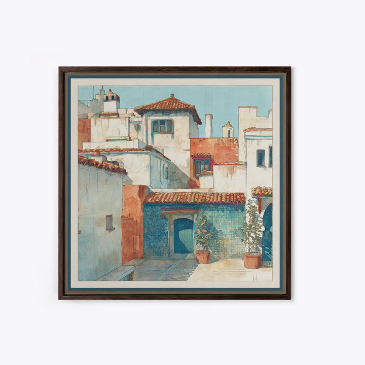 Terracotta Rooftops Against Pale Sky Canvas Print, Italian Villa Art, Neutral Wall Art, Living Room Decor, Fine Art, Villa, IVA-1x1-76