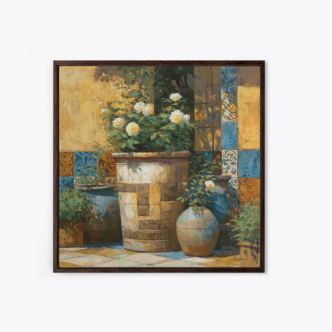 Italian Villa Garden Urn Framed Canvas Print, Italian Villa Art, Travel Poster, Living Room Decor, Villa, Fine Art Print, IVA-1x1-78
