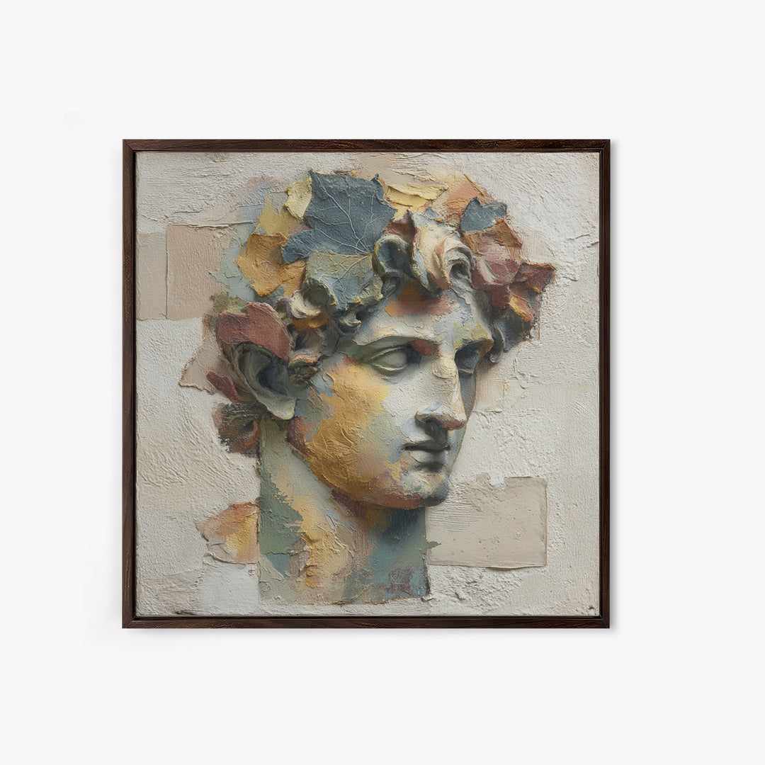 Classic Roman Statue Bust Framed Canvas Print, Italian Villa Art, Landscape Print, Living Room Decor, Abstract Art, Villa, IVA-1x1-84