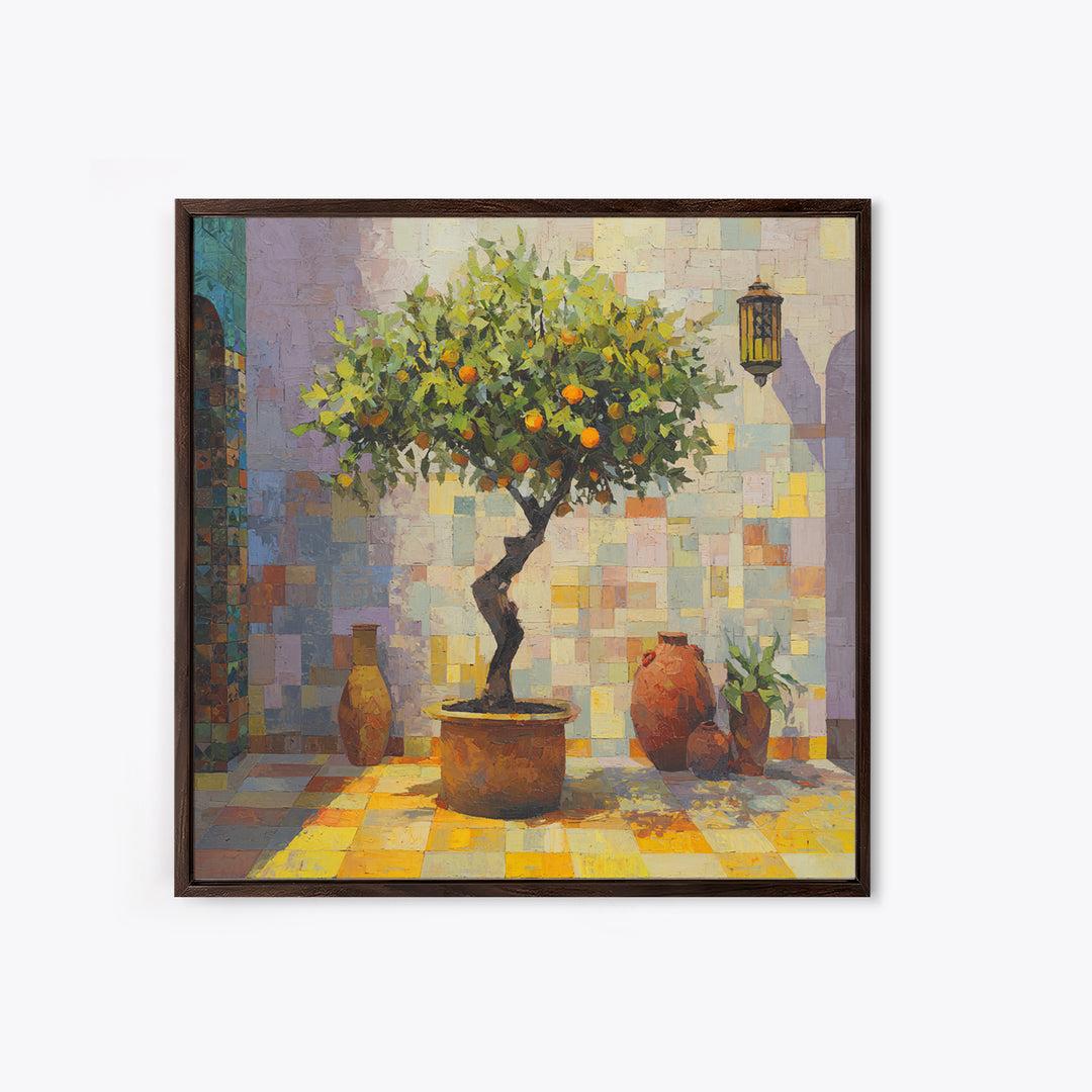 Orange Tree in a Courtyard Planter Canvas Print, Italian Villa Art, Rustic Home Decor, Living Room Decor, Fine Art, Villa, IVA-1x1-86