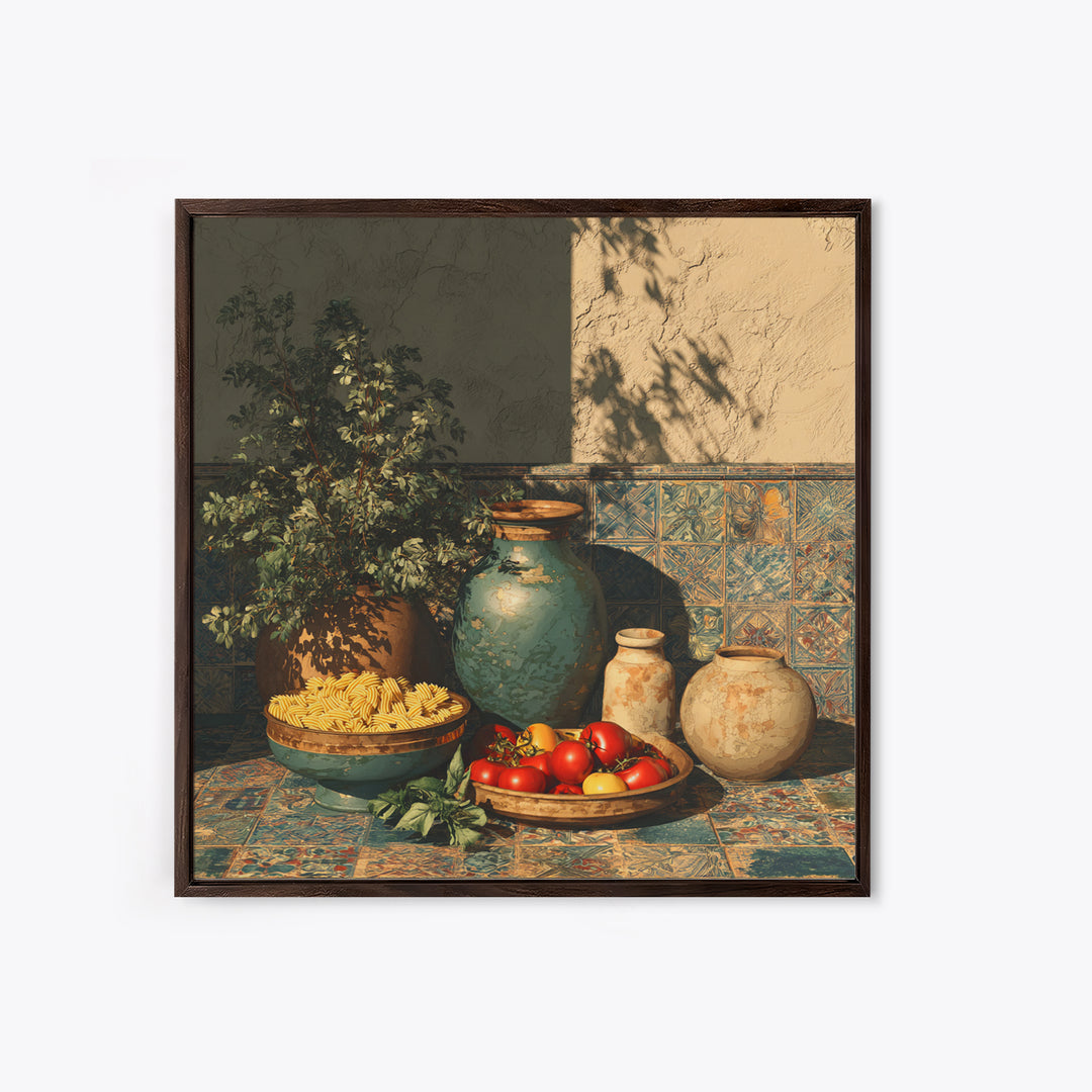 Pasta Herbs and Tomatoes Still Life Canvas Print, Italian Villa Art, Wall Decor, Living Room Decor, Fine Art, Villa, IVA-1x1-91