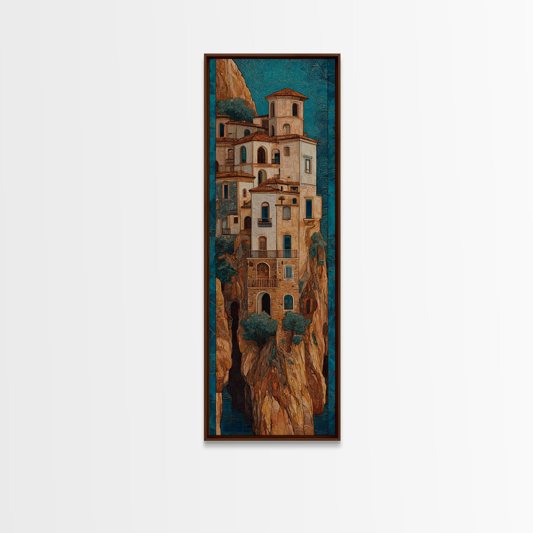 Amalfi Coast Cliffs Canvas Print, Italian Villa Art, Coastal Wall Art, Living Room Decor, Watercolor Art, Villa, IVA-1x3-1