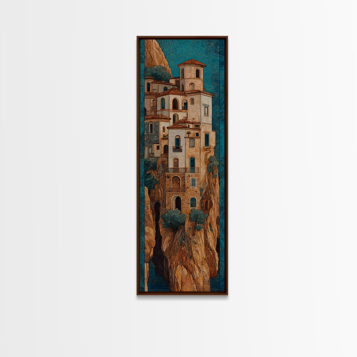 Amalfi Coast Cliffs Canvas Print, Italian Villa Art, Coastal Wall Art, Living Room Decor, Watercolor Art, Villa, IVA-1x3-1