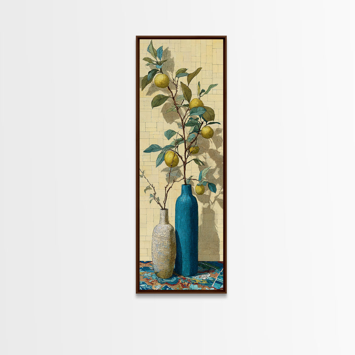 Lemon Branch in Blue Ceramic Vase Canvas Print, Italian Villa Art, Gallery Wall, Living Room Decor, Fine Art, Villa, Home Decor, IVA-1x3-14