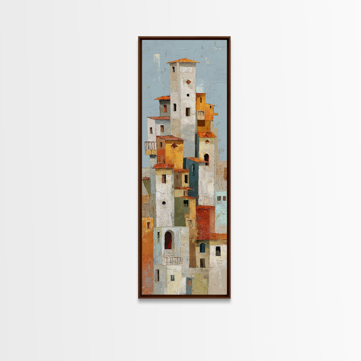 Terracotta Rooftops Against Pale Sky Canvas Print, Italian Villa Art, Living Room Art, Living Room Decor, Watercolor Art, Villa, IVA-1x3-16