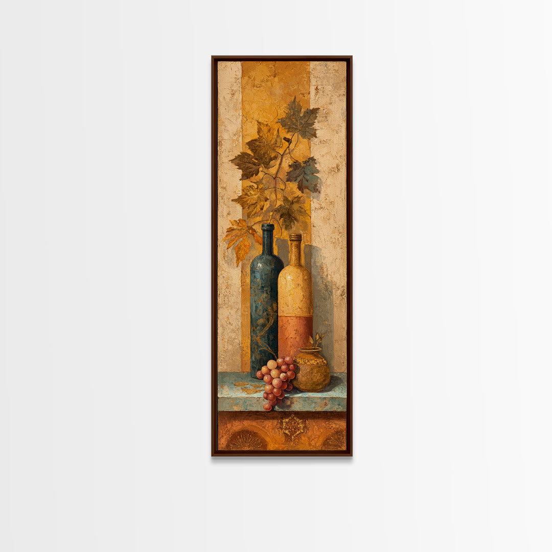 Grapevine and Wine Still Life on Linen Framed Canvas Print, Italian Villa Art, Digital Art Print, Living Room Decor, Villa, IVA-1x3-19
