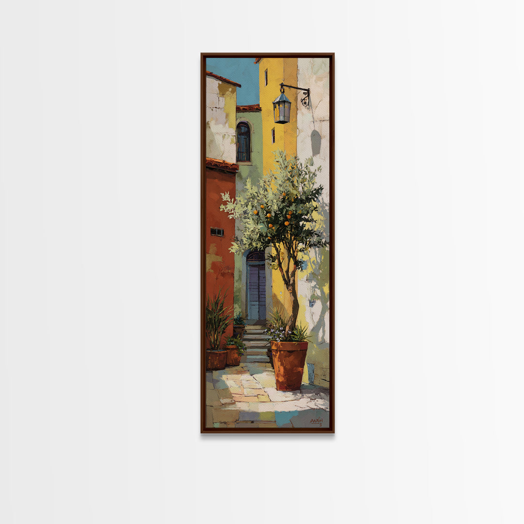 Orange Tree in a Courtyard Planter Canvas Print, Italian Villa Art, Coastal Decor, Living Room Decor, Fine Art, Villa, IVA-1x3-2