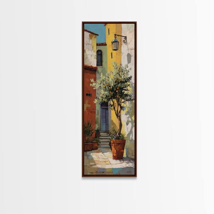 Orange Tree in a Courtyard Planter Canvas Print, Italian Villa Art, Coastal Decor, Living Room Decor, Fine Art, Villa, IVA-1x3-2