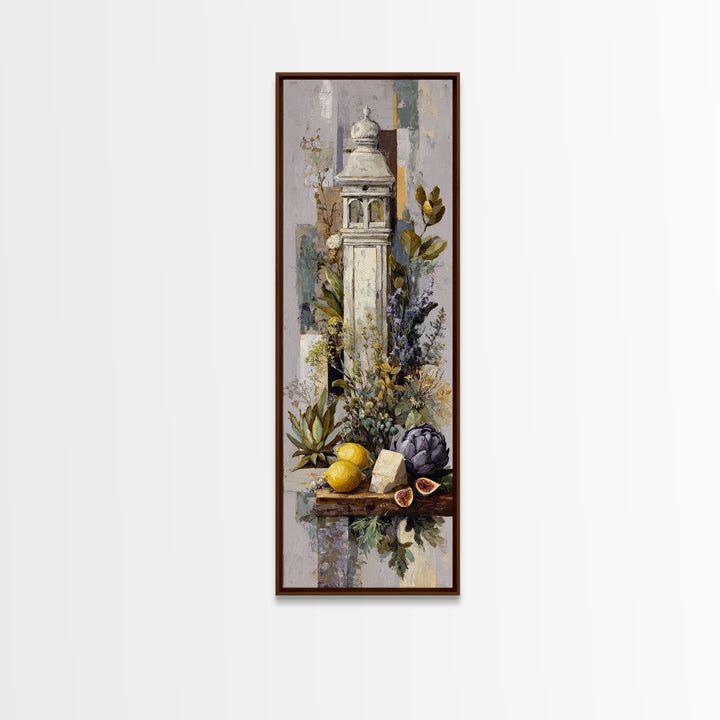 Figs and Cheese on Rustic Wooden Board Canvas Print, Italian Villa Art, Landscape Art, Living Room Decor, Watercolor Art, Villa, IVA-1x3-21