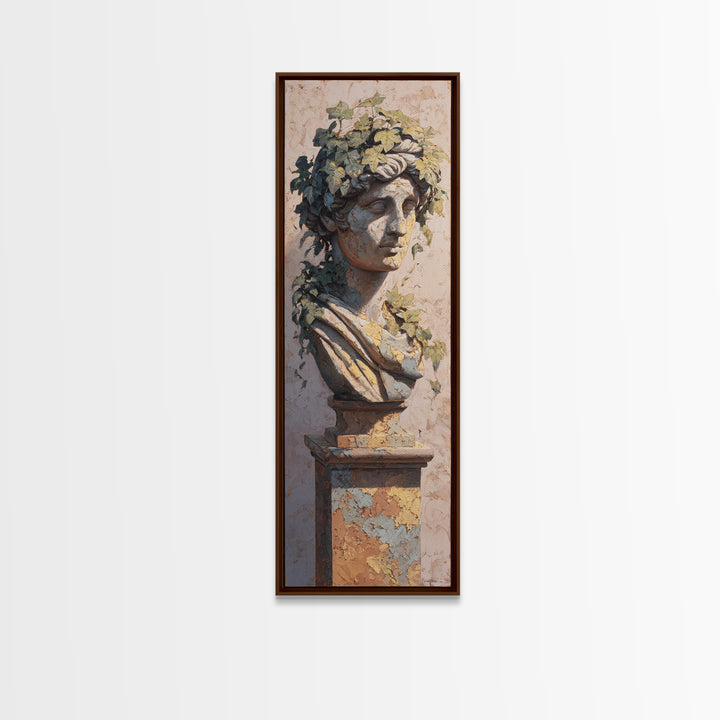 Classic Roman Statue Bust Framed Canvas Print, Italian Villa Art, Travel Poster, Living Room Decor, Villa, Fine Art Print, IVA-1x3-24
