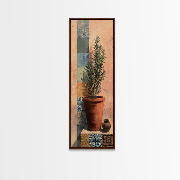 Terra Cotta Pot Framed Canvas Print, Italian Villa Art, Farmhouse Wall Art, Living Room Decor, Watercolor Art, Villa, IVA-1x3-34